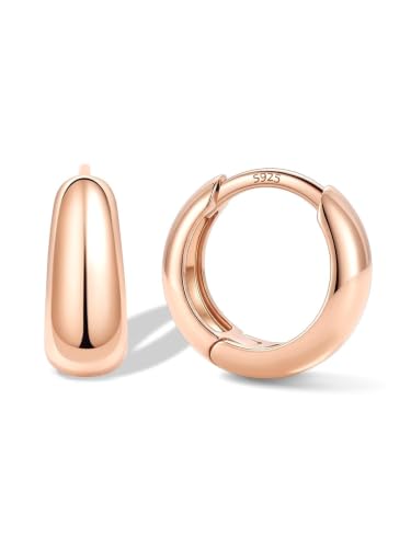 Bestyle Gold Huggies Earrings for Women Hypoallergenic 925 Sterling Silver Post Huggie Hoop Earrings Thick Lightweight Small Hoop Earrings 8/10/12/14mm - color: Rose Gold, size: 8mm