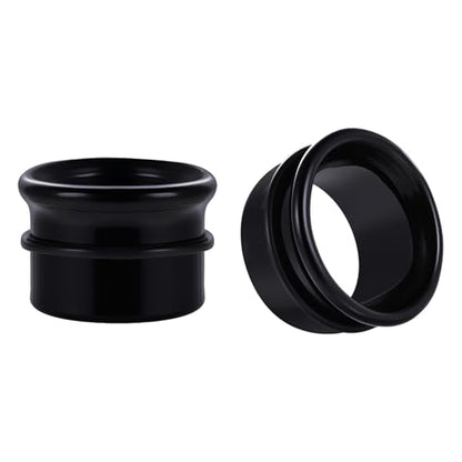 1 Pair Glass Ear Stretching Kit Single Flare Gauges for Ears Plugs 8G-1” | Earring Expander Stretcher Piercing Body Jewelry with Rubber Rings - color: Black, size: 00G(10mm)