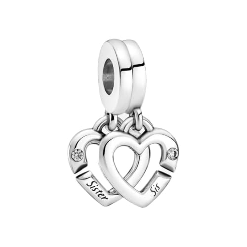 925 Sterling Silver Charms Pendants Mom Heart Dog koi fish Sea Turtle Football Charms for bracelet Pendants Beads Mom Sister Wife Family, Friends, Birthday gifts - style: 2-in-1 Sister Heart Pendant
