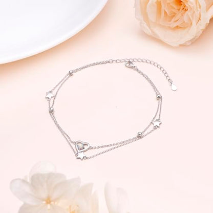 Anklets for Women 925 Sterling Silver Blue Evil Eye Infinity Butterfly Adjustable Multilayer Layered Summer Beach Ankle Bracelet Foot Chain Jewelry for Women - style: Heart Star
