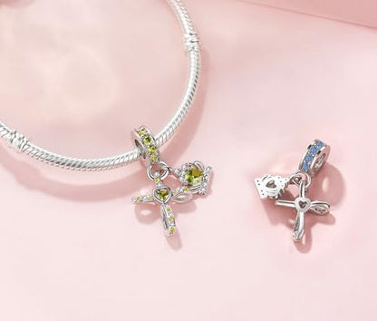 Silver Cross Birthstones Charm Fit for Pandora Charms Bracelet Crown Dangle Charms Beads Birthday Jewelry Gifts for Women - style: August