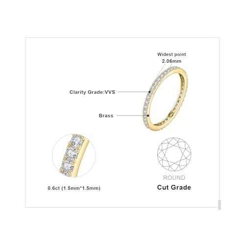JewelryPalace 6 Stone Cubic Zirconia Half Eternity Stackable Wedding Rings for Women, 14K White Yellow Rose Gold Plated 925 Sterling Silver Promise Rings for Her, Simulated Diamond Wedding Band Ring - color: H-eternity-yellow gold plated Brass