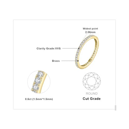 JewelryPalace 6 Stone Cubic Zirconia Half Eternity Stackable Wedding Rings for Women, 14K White Yellow Rose Gold Plated 925 Sterling Silver Promise Rings for Her, Simulated Diamond Wedding Band Ring - color: H-eternity-yellow gold plated Brass