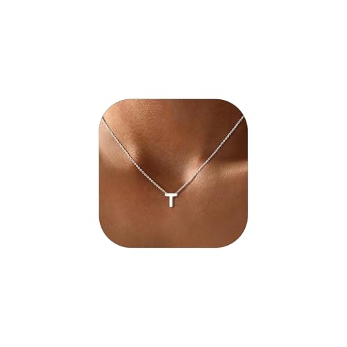 ChicSilver 925 Sterling Silver Initial Necklace for Women Dainty Letter Jewelry Personalized Gift - style: 20.T