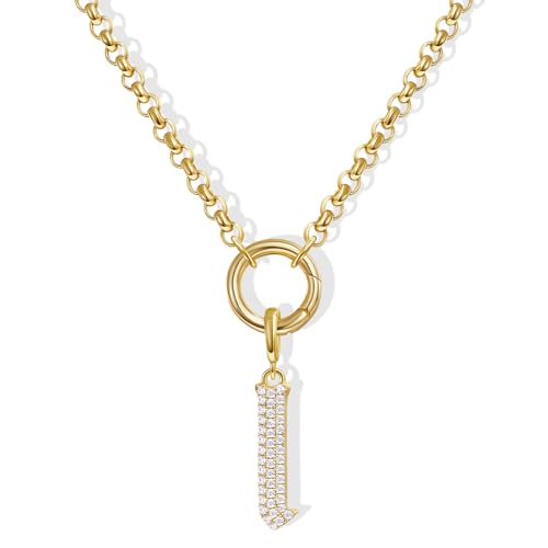 KissYan Custom Charm Necklaces for Women, 14K Gold Plated Initial Letter Pendant Box Chain Necklace Dainty Jewelry Gift - style: Gold I