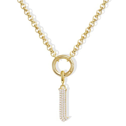 KissYan Custom Charm Necklaces for Women, 14K Gold Plated Initial Letter Pendant Box Chain Necklace Dainty Jewelry Gift - style: Gold I