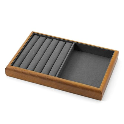 Oirlv Wood Jewelry Ring Display Tray Dark Grey | Solid Wood Frame, Soft Microfiber Interior, 9.84X17X1.18In Ring Tray With Slots, Beautiful Wood Finish, Protects Jewelry - color: Grey, size: 5 slot