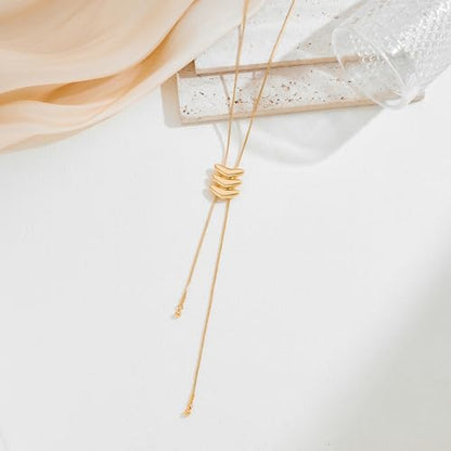 MUYAN Gold Statement Lariat Necklace Long Chain Drop for Women | Brass Gold Finish, Adjustable Sliding Pendant, Suitable for Daily Leisure Vacation Matching - color: Gold