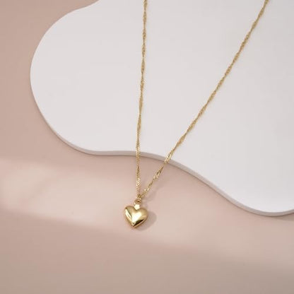 Gold Silver Necklace for Women, Dainty Cubic Zirconia Pendant | Teardrop CZ Charm, 14K Gold/Sterling Silver Plated, Adjustable Chain, Hypoallergenic & Waterproof Jewelry, Cute Trendy Gift - color: Gold-Puffy heart/wave chain