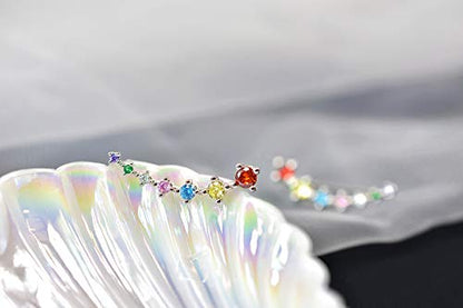 CZ Stud Earrings 925 Sterling Silver 18K Gold Plated Round Cubic Zirconia Hypoallergenic Set - color: Colorful
