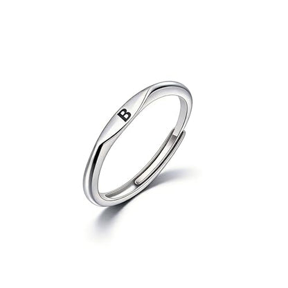 Thin Stacking Initial Rings for Women Stackable Plain Letter Ring Open Adjustable Silver Capital Alphabet Letter Band Ring - color: B