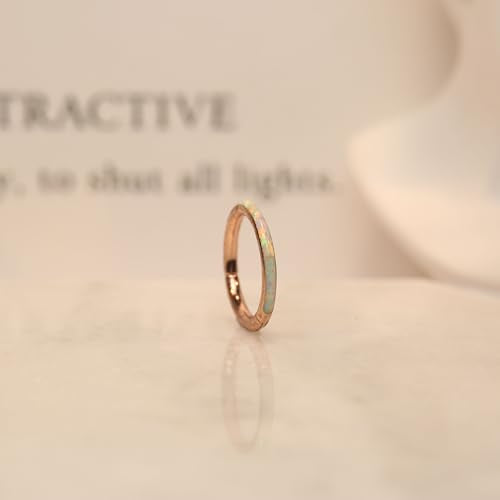 PEAKLINK Hinged Nose Hoop Ring Surgical Steel Conch Cartilage Helix Lobe Earring for Septum Lip Tragus Daith Rook Orbital Belly Nose Piercing Jewelry - color: Rose Gold with White Opal