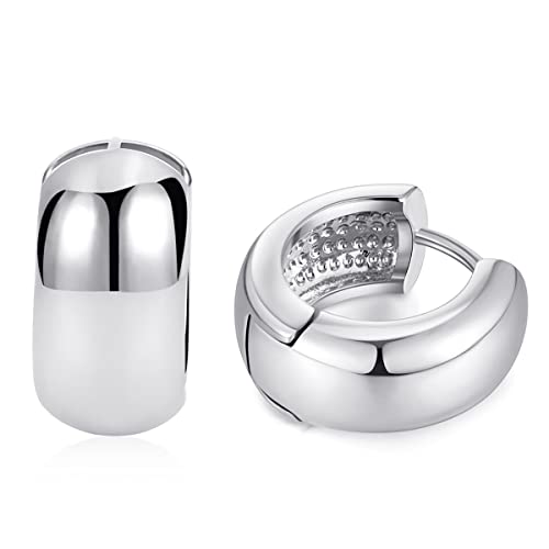 FAMARINE Chunky Thick Hoop Earrings for Women Gold Hoops Huggie Earrings for Men Gift - color: 0.7" Hoop silver