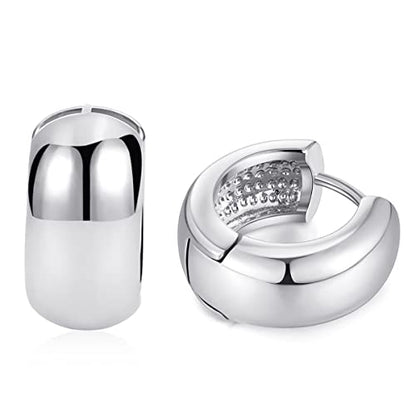 FAMARINE Chunky Thick Hoop Earrings for Women Gold Hoops Huggie Earrings for Men Gift - color: 0.7" Hoop silver
