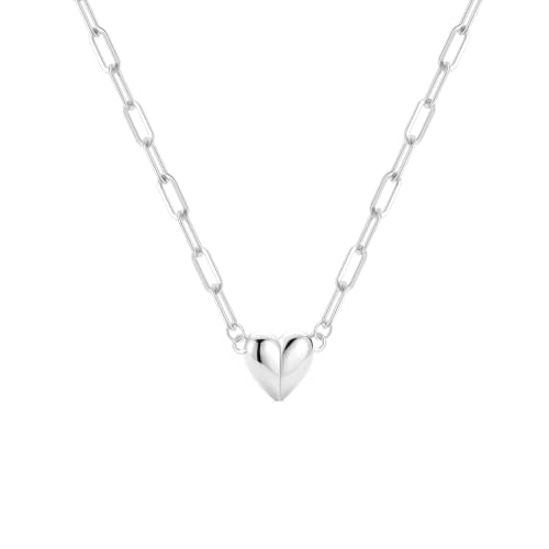 Robaice 14K Gold Plated Heart Pendant Necklace for Women | Simple non-tarnish heart jewelry for everyday wear, anniversaries, birthdays or meaningful gifting - color: Paperclip Chain, Silver
