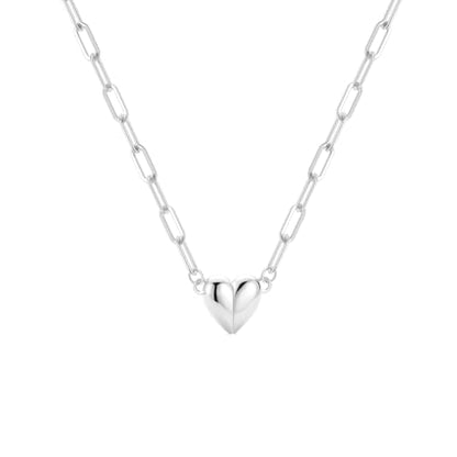 Robaice 14K Gold Plated Heart Pendant Necklace for Women | Simple non-tarnish heart jewelry for everyday wear, anniversaries, birthdays or meaningful gifting - color: Paperclip Chain, Silver
