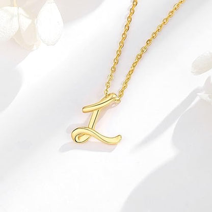 EUDORA Sterling Silver Initial Necklaces for Women, Classic 26 Letter Neckless Gifts for Girls, Sister, Mother Daughter, 18 inch Chain - style: L-Gold