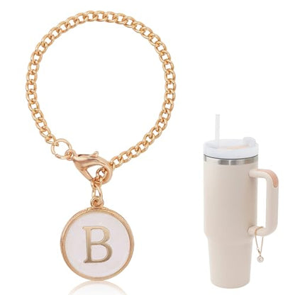 Letter Charm Accessories For Stanley Cup,Gold Initial Chain Water Bottle Name Id Charms for Tumbler,Yeti, Simple Modern Cups Handle - color: B
