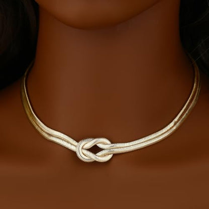 Chunky Gold Choker Necklace for Women, 14K Gold Plated Snake Chain Statement Necklace Triple Twsited Layered Choker Necklaces Jewelry Gifts - style: Knot Necklace