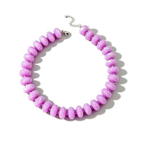 Beaded Necklace for Women Statement Chunky Necklace Boho Bead Choker Acrylic Big Bead Necklaces Summer Beach Jewelry for Women - color: Purple
