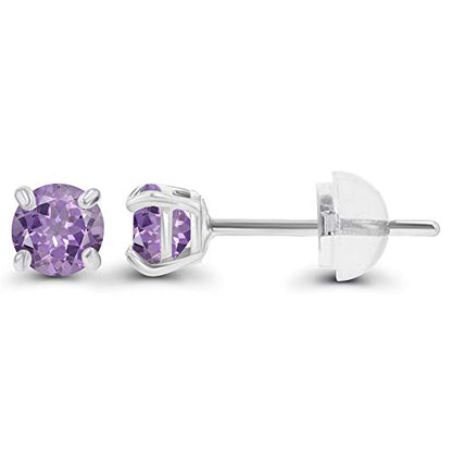 Solid 14K Gold 3mm Round Prong Set Hypoallergenic Genuine Petite Birthstone Stud Earrings - color: Rose De France