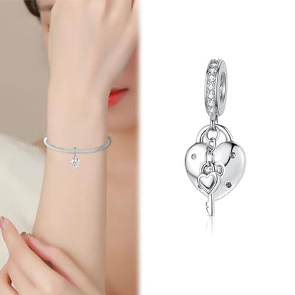Charm for Bracelets and Necklaces, Heart Animals 925 Sterling Silver Bead Celestial Sun Moon Star Charms Jewelry Gift for Women Girls - color: Key Padlock Heart Dangle Charm