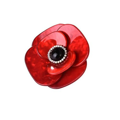 7cm Elegant Poppy Flower Brooch Pin for Women Men Unisex Red Acrylic Crystal Big Floral Corsage Brooches Lapel Pins Dainty Dress Accessories Wedding Memory Day Jewelry Gift Souvenir