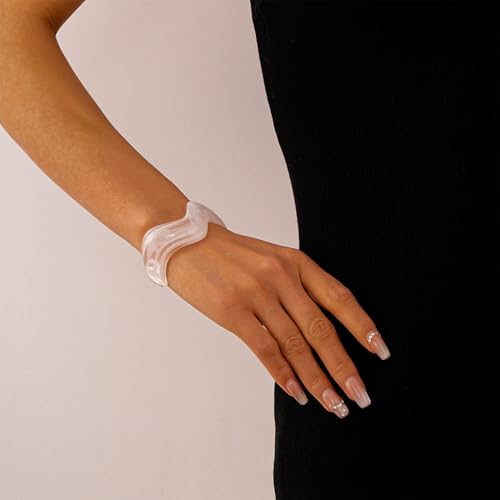 Creative Wave-shaped Opening Cuff Bracelets Statement Colorful Geometric Chunky Bangle Bracelets Acrylic Resin Irregular Wristbands for Beach Vacation Jewelry - color: White