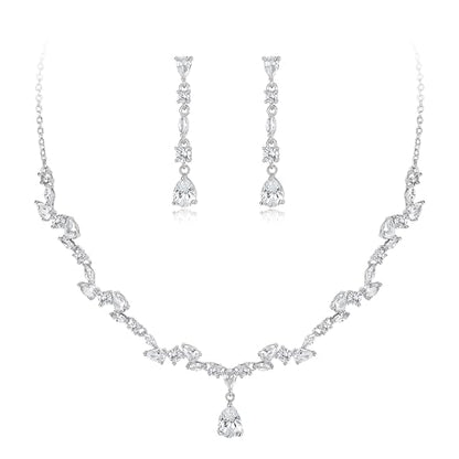EVER FAITH Pear Shaped Cubic Zirconia Bridal Wedding Jewelry Set for Women | Gorgeous Water Drop Bride Necklace Dangle Earrings, for Bride Bridesmaid - color: White Gold Plated