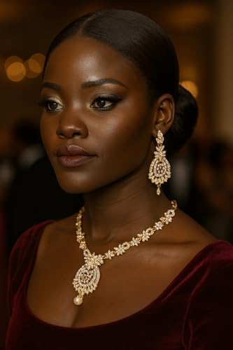 Touchstone Indian jewelry sets for women maang tikka wedding guest gold necklace bollywood jewellery set pageant elegant prom bride accessories western crystal chunky rhinestone necklaces - color: 5 White in gold plating pearl drop