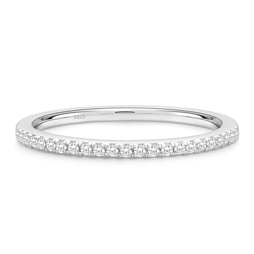 EAMTI 2mm 925 Sterling Silver Wedding Band Half Eternity Stackable Engagement Ring Size 3-13 - color: Silver-Moissanite