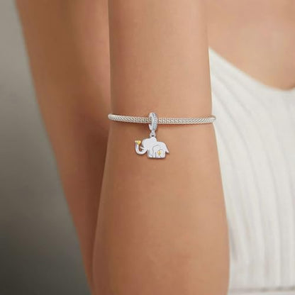 Mother Daughter Elephant Dangle Charm for Euroepan Bracelet Women Gift | cute wildlife ainmal charm,gold heart,family pendant,motherly love,push present,comptaible with Pandora bracelet necklace - style: Good luck Elephant