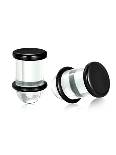 Aumeo One Pair Glass Gauges for Ears Single Flare Glass Plugs for Women and Men - color: Black-Flat, size: 9mm