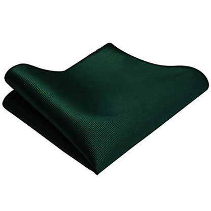 GUSLESON New 3.15"（8cm） Solid Color Necktie and Pocket Square Cufflinks Clip Set - color: Dark Green