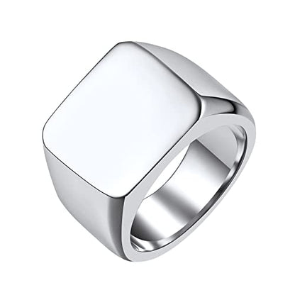 FindChic Customized Signet Photo Rings Square/Heart/Round Chunky Band Ring Stainless Steel/18K Gold Plated/Black Size 7 to 14 Personalized Jewelry for Men Women, Send Gift Box - color: 01. non-customized square (stainless steel)