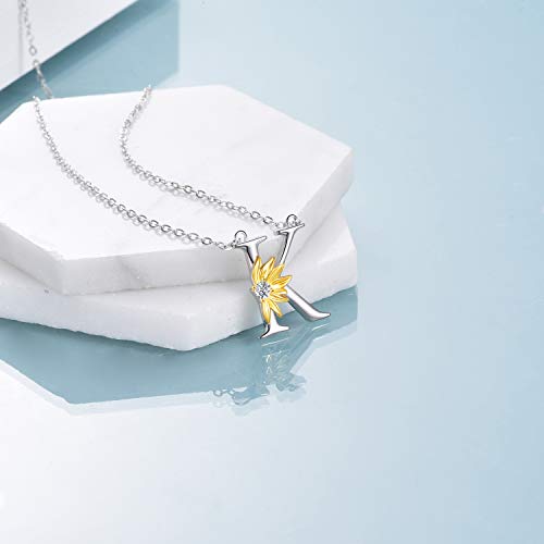POPLYKE Initial Sunflower Necklace for Women 925 Sterling Sliver Sunflower Pendant Necklace Letter Initial Pendant Chain - style: Sunflower K