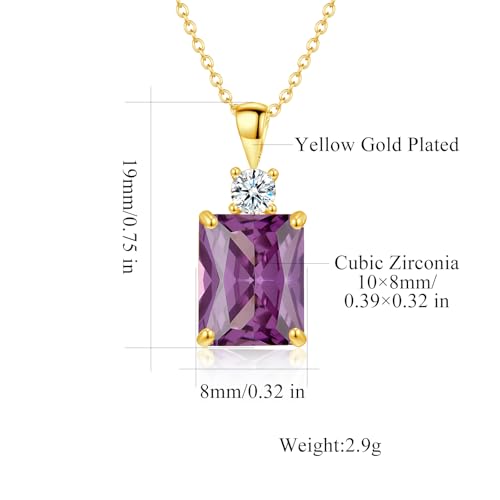 CiNily Rectangular Crystal Necklace for Women Trendy, Pendant Necklace with Chain 14K White Gold | Gold Plated Multicolor Birthstone Pendant Necklaces Boho Jewelry for Christmas Birthday Wedding - color: Gold-Purple cz
