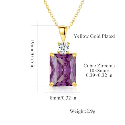 CiNily Rectangular Crystal Necklace for Women Trendy, Pendant Necklace with Chain 14K White Gold | Gold Plated Multicolor Birthstone Pendant Necklaces Boho Jewelry for Christmas Birthday Wedding - color: Gold-Purple cz