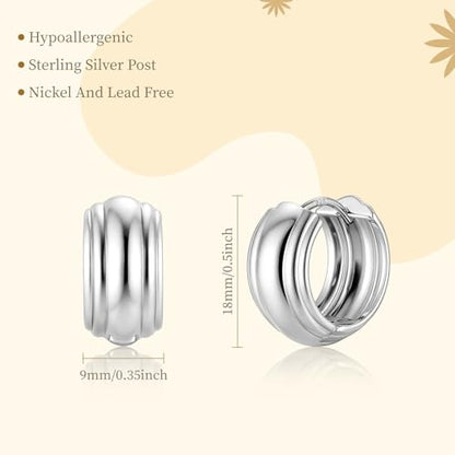 925 Sterling Silver Hoop Earrings for Women Chunky Small Huggie Earrings | Hypoallergenic Lightweight Huggy Earrings Crafted with 925 Sterling Silver Posts Fashion Jewelry Gifts - color: Silver Chunky Huggie Earrings