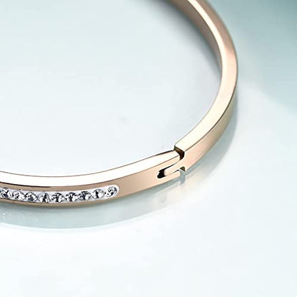 MYNENEY Womens Bracelets Stainless Steel Pave Cubic Zironia Stackable - color: 1 Row Crystal Rose Gold, size: 7 Inch
