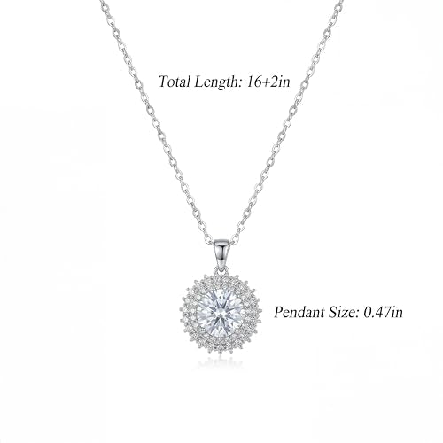 Necklaces for Women - Sparkling Flower Pendant Necklace, 18K Gold Plated Chain, Sunflower Clover Jewelry for Wedding Party, 16+2 Inch - color: Silver