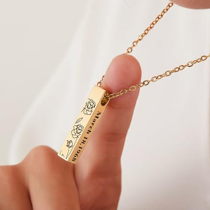 AILIN Customize Cremation Jewelry For Ashes Personalized Birth Flower Name Urn Necklaces For Ashes Stainless Steel Bar Necklace For Women Memorial Jewelry Gifts For Loved One Her Grandma