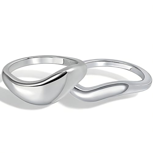 Stacking Rings for Women Gold Plated Wavy Pinky Thumb Ring Stack Size 4-9 - color: Silver