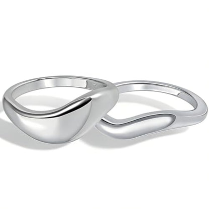 Stacking Rings for Women Gold Plated Wavy Pinky Thumb Ring Stack Size 4-9 - color: Silver