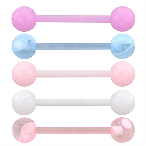 Jewseen 5PCS Tongue Barbells 14G Acrylic tongue piercing jewelry Candy Color tounge bars tongue piercing jewelry tongue rings for women - color: Pink