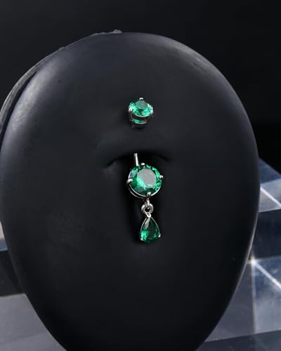 Belly Button Ring Dangle Belly Rings 316L Surgical Steel Belly Button Piercing Jewelry Teardrop Navel Ring for Women - color: Silver-GRCZ-10mm