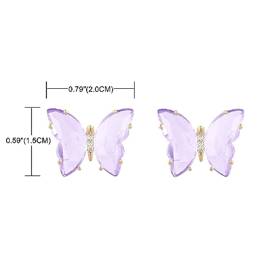 YOQUCOL Butterfly Shape Crystal Clip On Earrings Non Pierced Golden Stud for Women - color: Purple