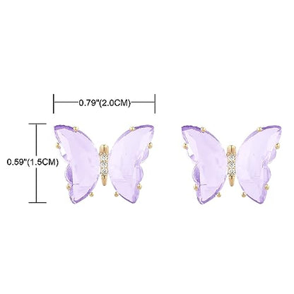 YOQUCOL Butterfly Shape Crystal Clip On Earrings Non Pierced Golden Stud for Women - color: Purple