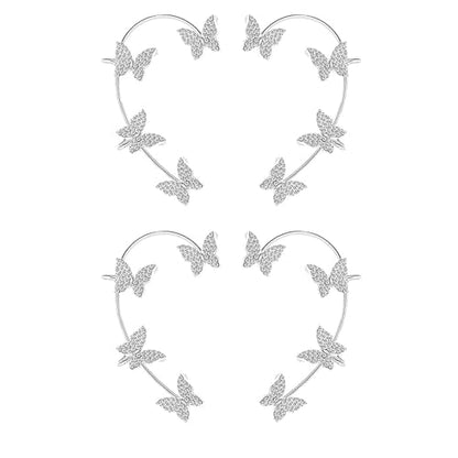 2 Pairs Dainty Silver Butterfly Ear Cuffs & Wraps for Women Non Piercing Bling Butterfly Tassel Style Zircon Earrings Ear Clips Bridal Wedding Jewelry - color: Silver+Silver