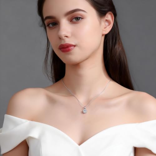 2Ct Cubic Zirconia Necklaces for Women Dainty Solitaire Simulated Diamond White Gold Pendant,Silver Clavicle Choker Adjustable Chain,Luxury Trendy Jewelry for Anniversary Her Mom Wife Gifts - color: Round